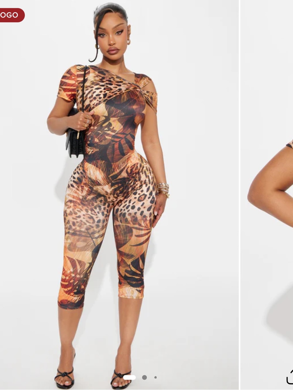 Tropical Animal Print Short Sleeve Capri Jumpsuit - Brown Combo